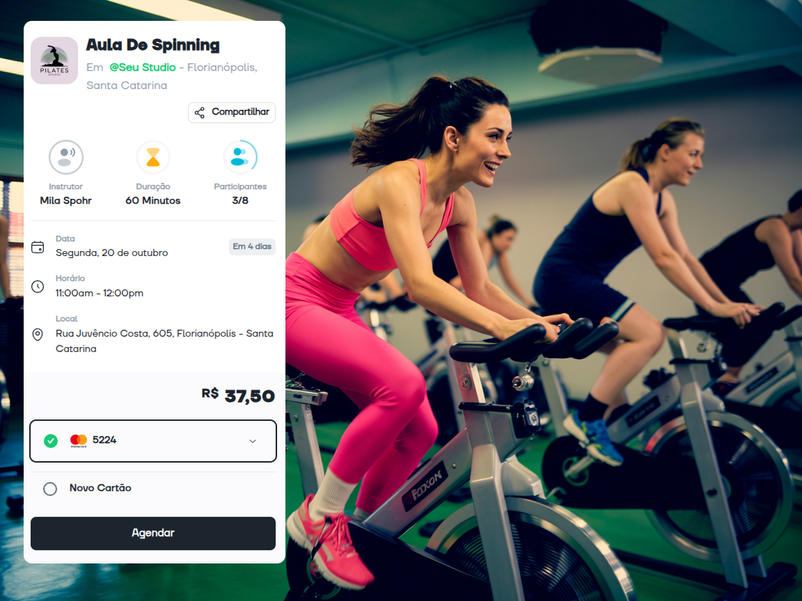 Página pública de studio com programação de aulas no Key4fit
